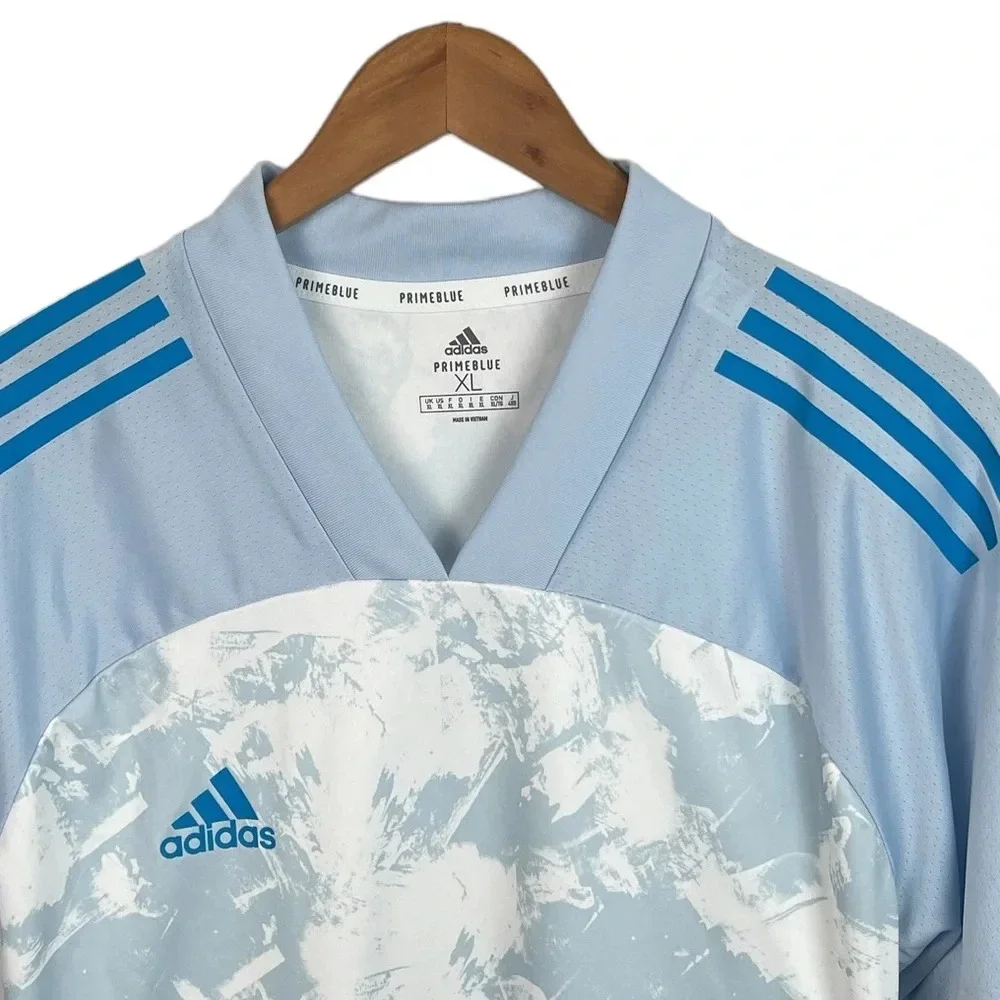 TS815 Mens Adidas Primeblue 3 Stripe Athletic Soccer Jersey Top XL